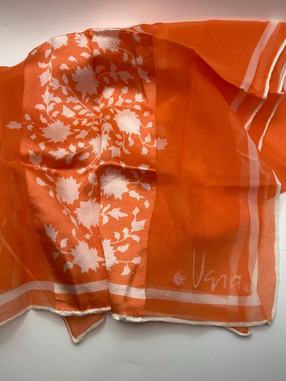 Vintage Vera Neumann Scarf Ladybug Logo 60's Tangerine & White Floral